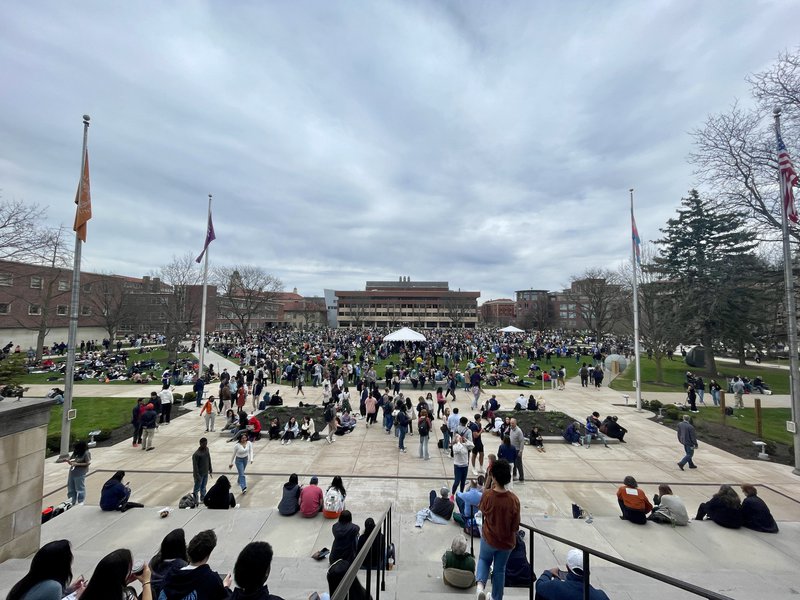 Large grouping of people on the Quad.