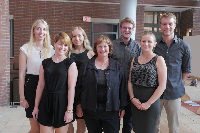 Karin Ruhlandt with students at the Life Sciences Complex.