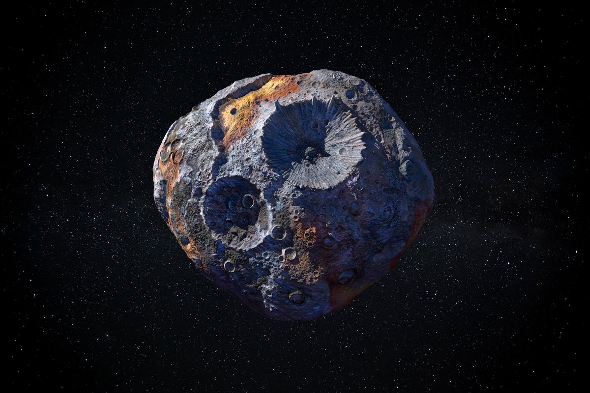 Artist rendering of the metallic asteroid 16 Psyche.