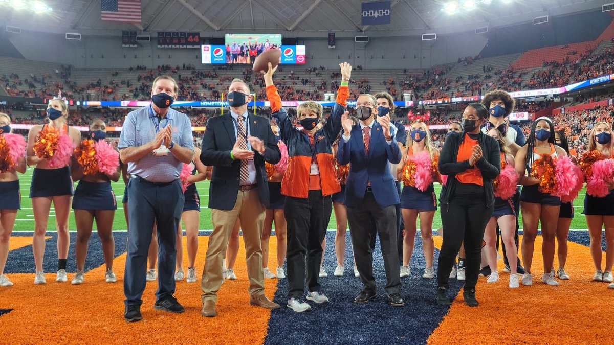 Eileen Collins honored as a “Hometown Hero” during the Orange’s game against Boston College.