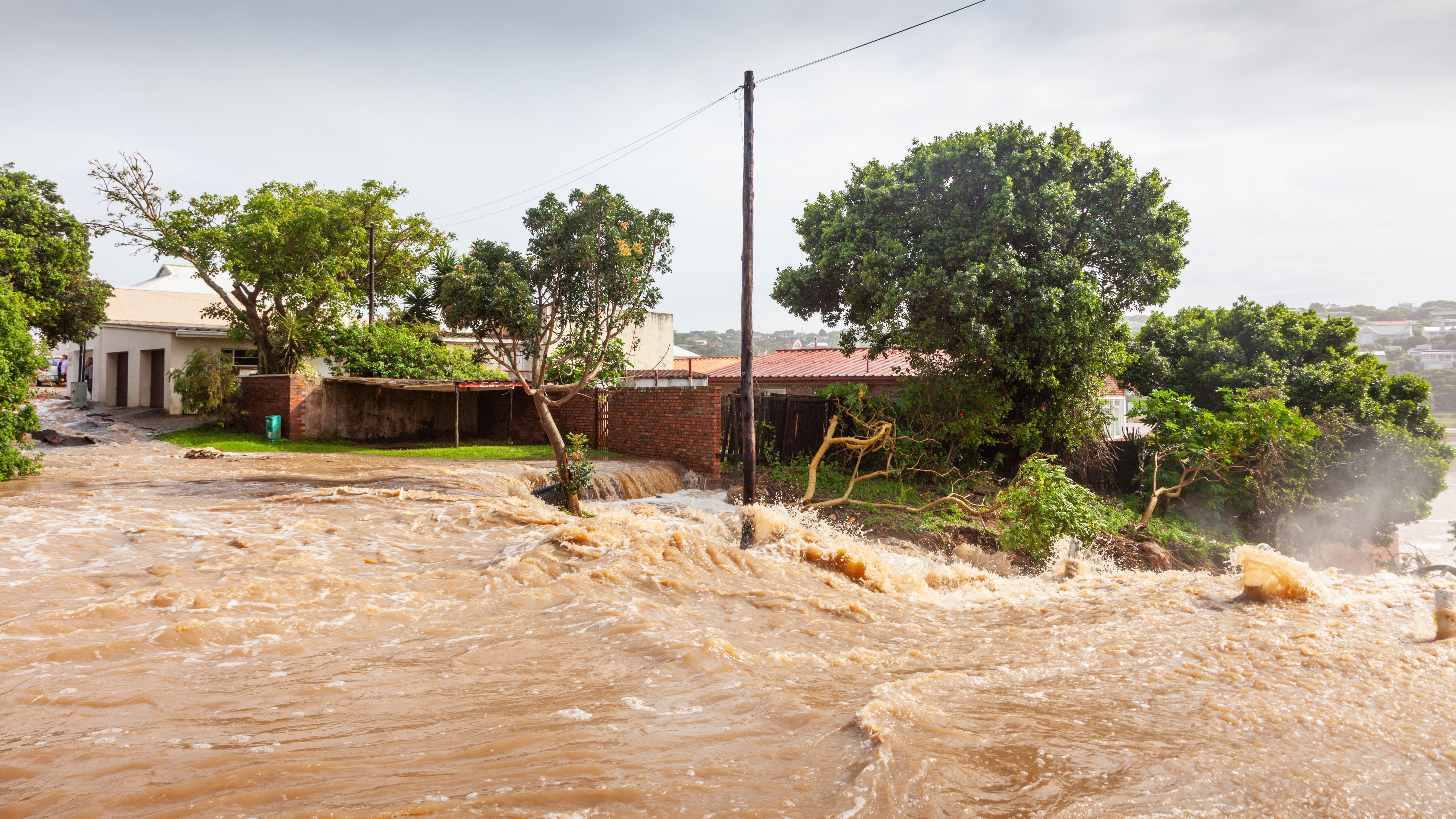 Floodwaters in the town of Bushmans River in the Eastern Cape of South Africa