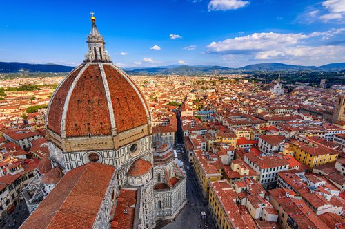 Aerial shot of the Duomo in Florence.