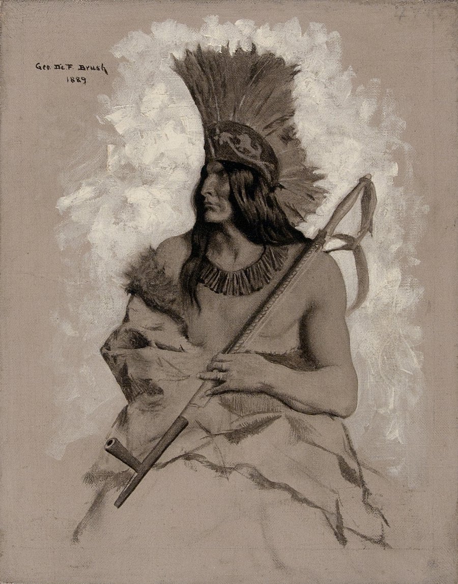 Sketch of a seated Native American chief.