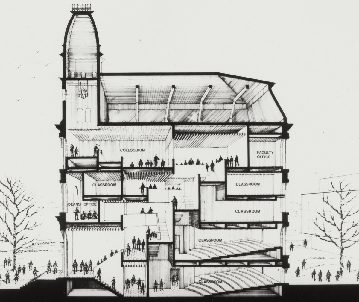 Cutaway plan for the Hall of Languages’ 1970s renovation.