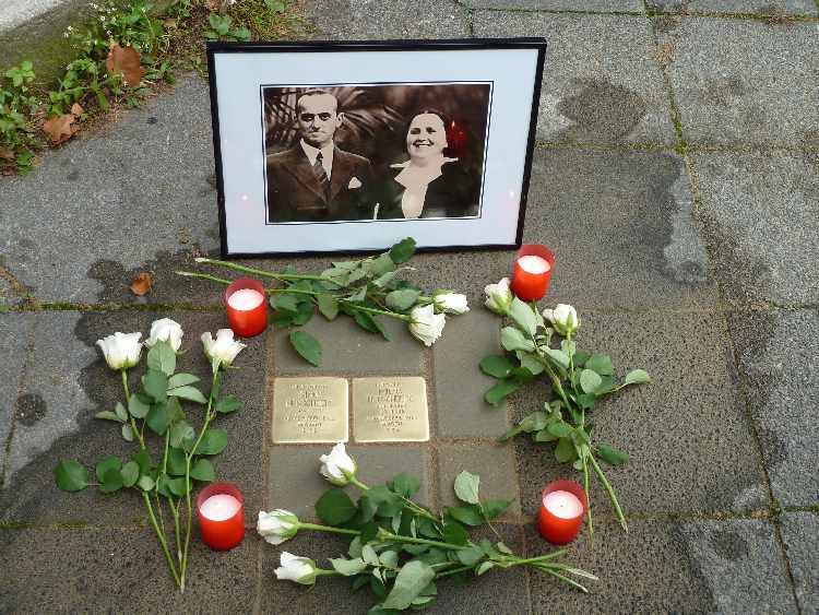 Stolpersteine, or “stumbling stones,” honoring Simon and Frieda Herschberg, who once lived in Bochum, Germany.