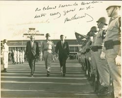 December 15, 1961- From left to right: Governor of Puerto Rico Luis Muñoz Marín, Colonel Fernando Chardón, and President John F. Kennedy during JFK's historic visit to the Island.