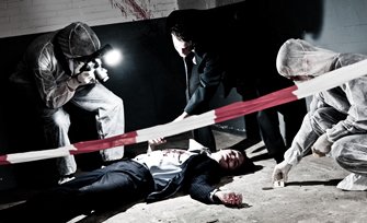 Photo of medicolegal death investigators at crime scene