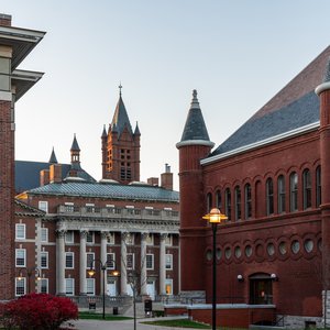 Tolley Humanities building in the foreground and Maxwell School in the background.