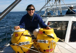 Susan Parks on a research vessel in the Bay of Fundy