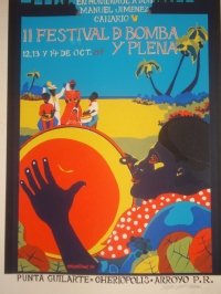 Screen print of a poster for Bomba and Plena festival in Puerto Rico