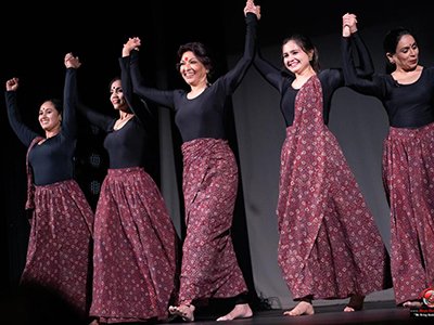 Indian dancer-activist-choreographer Mallika Sarabhai (third from left) in "The Colours of Her Heart." (Photo courtesy of  Magic Dust Photography)