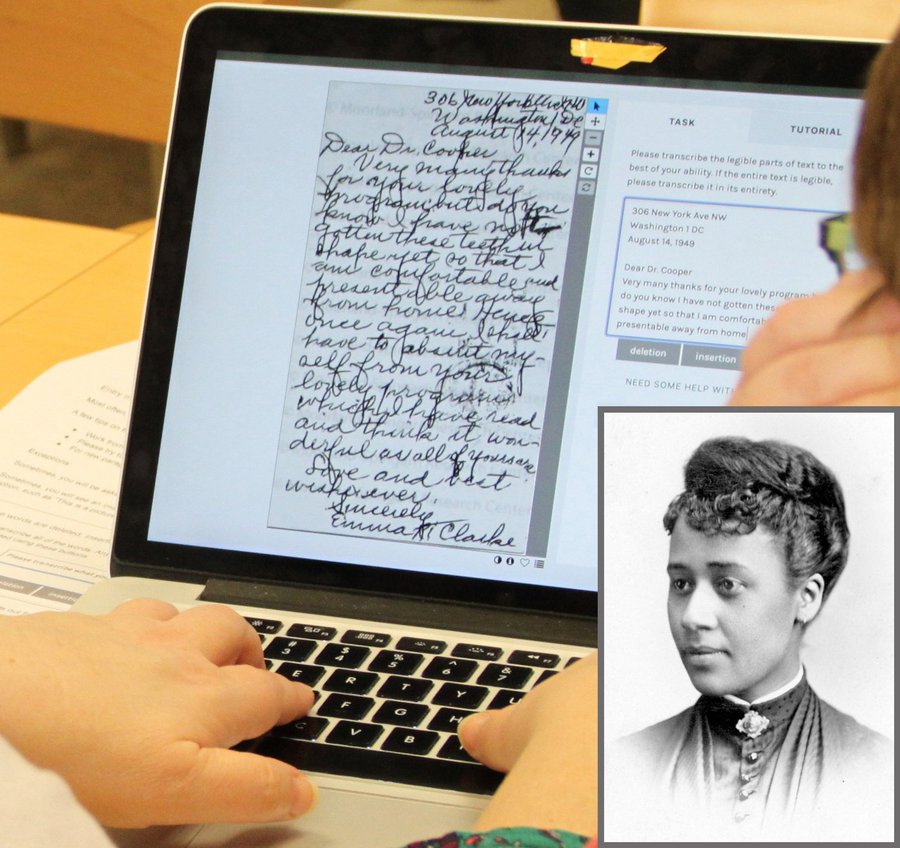 Students transcribing an Anna Julia Cooper document
