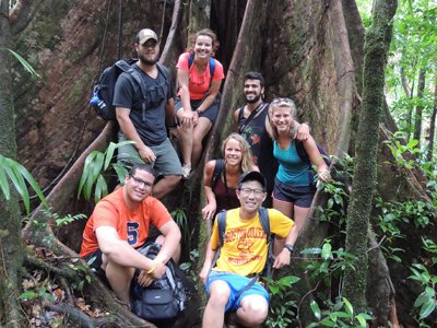 Anthony Crespo ’18 , front left, and fellow SEA Semester students relax on Dominica during trans-Atlantic voyage to study political and ecological climate challenges