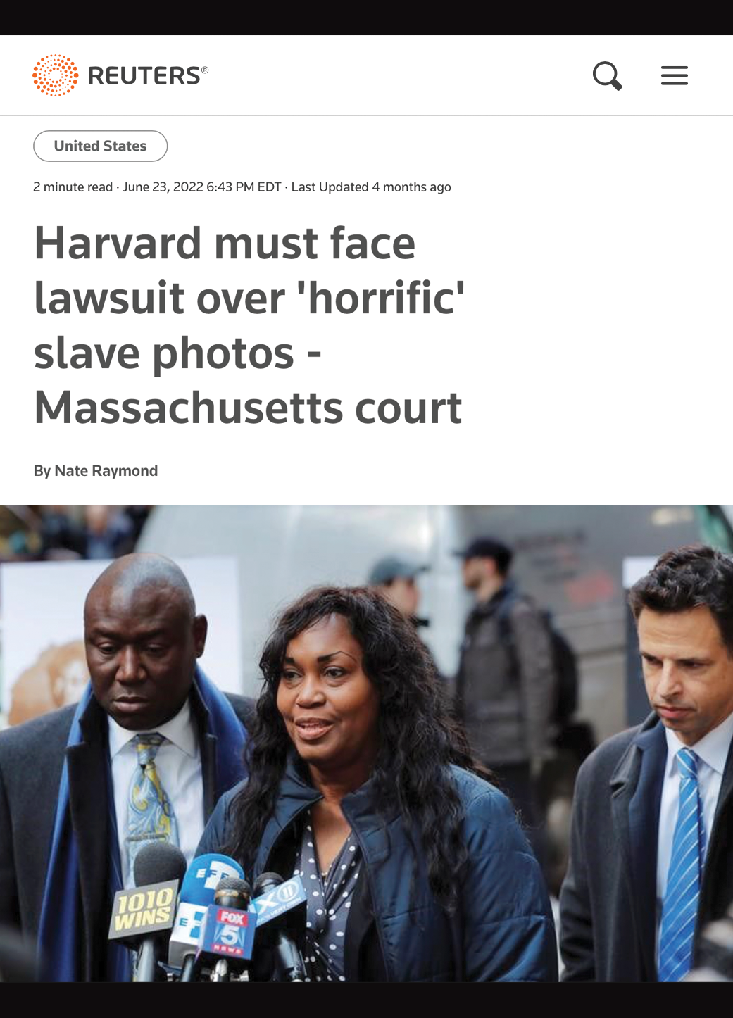 Reuters article highlighting Harvard lawsuit.