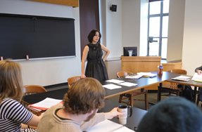 Peck Professor of Literature Mary Karr works with M.F.A. students