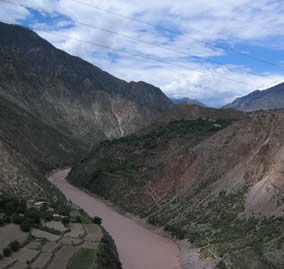 A view of the Mekong (Lancang) River canyon, as it traverses and cuts the southeast margin of the Tibetan Plateau near Deqen, in China's Yunnan Province.